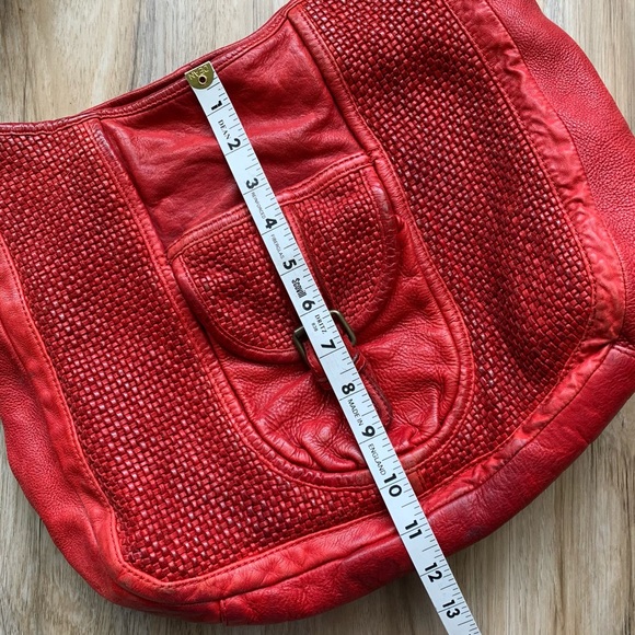 Anthropologie TANO Bright Red Leather Boho Slouch Purse - Large Size Bag - Picture 10 of 11